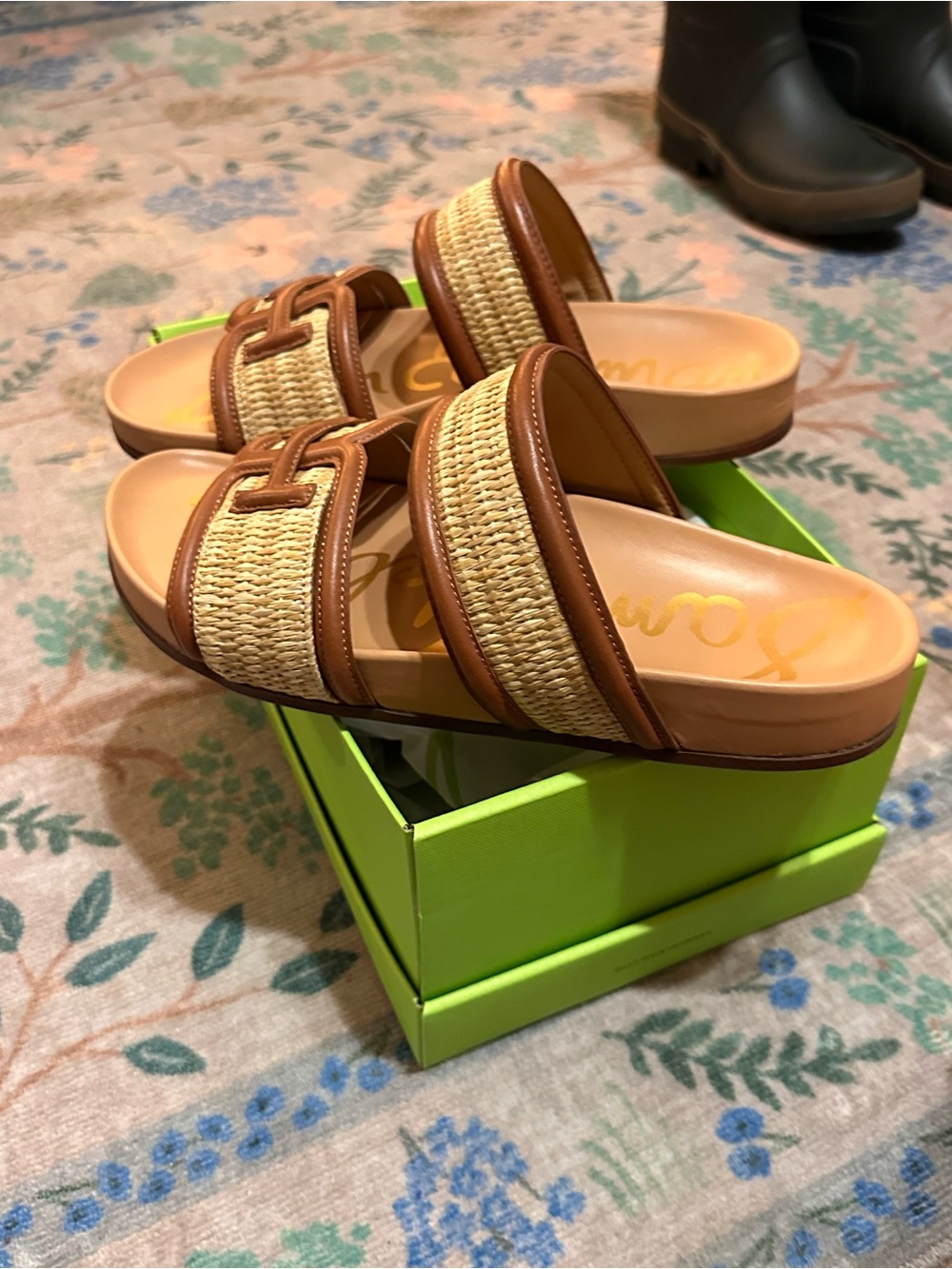 Sam Edelman Rowan Woven Slide Sandals in Natural and Spiced Russet - Picture 3 of 9